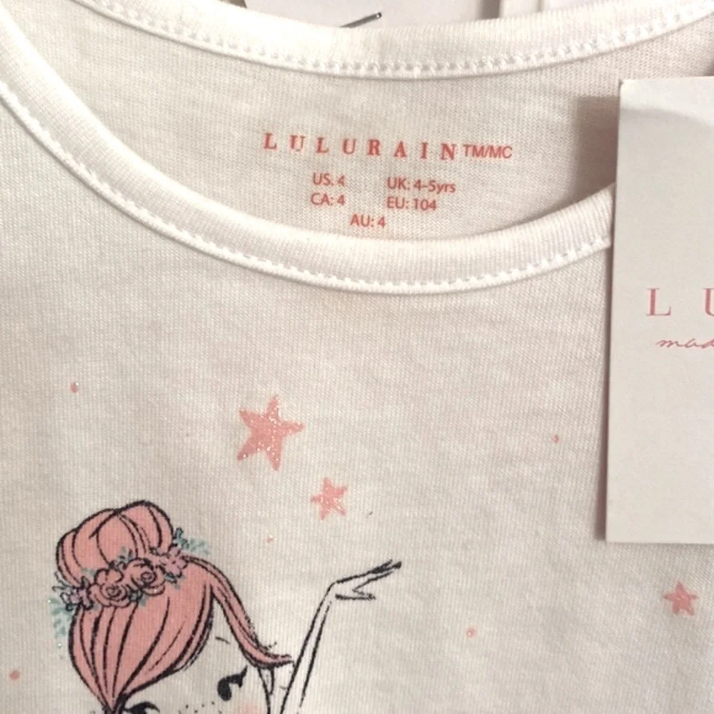 LULURAIN Girl's 3 Piece Tulle S/L Set Tulle Matching Crossbody Bag Size 4 NEW